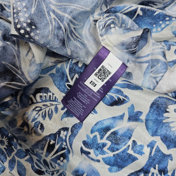 Auth RALPH LAUREN PURPLE LABEL Runway Silk Halter Dress Blue Floral Porcelain 8 - Picture 5 of 16